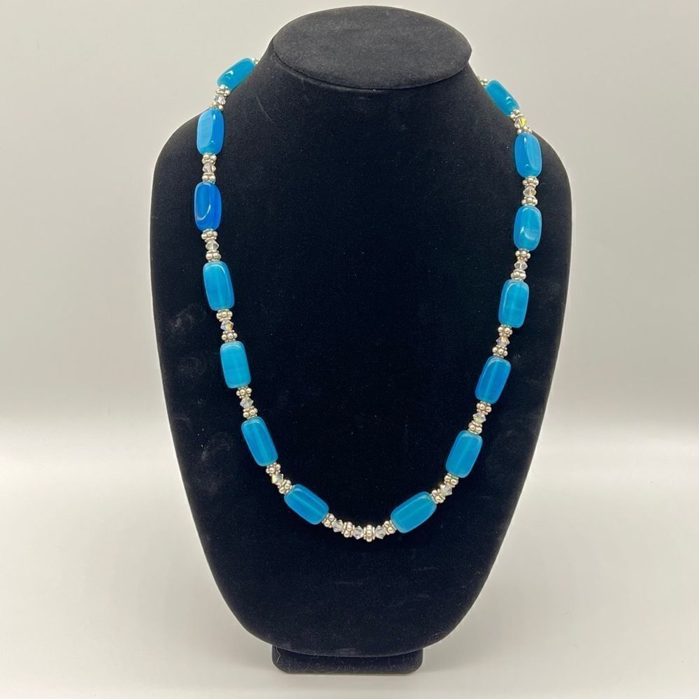 Handmade Denim Lapis and Swarovski Crystal Beaded Necklace